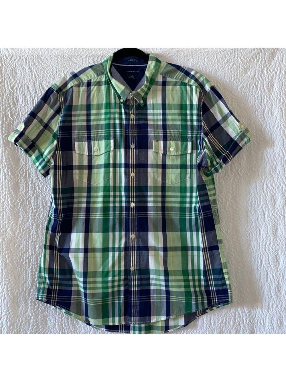 Tommy Hilfiger Multi-Color Plaid Button-Down Short Sleeve Shirt
